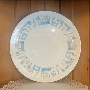 Mid Century Royal China Blue Heaven Dinner Plate White Blue Gray Atomic Pattern